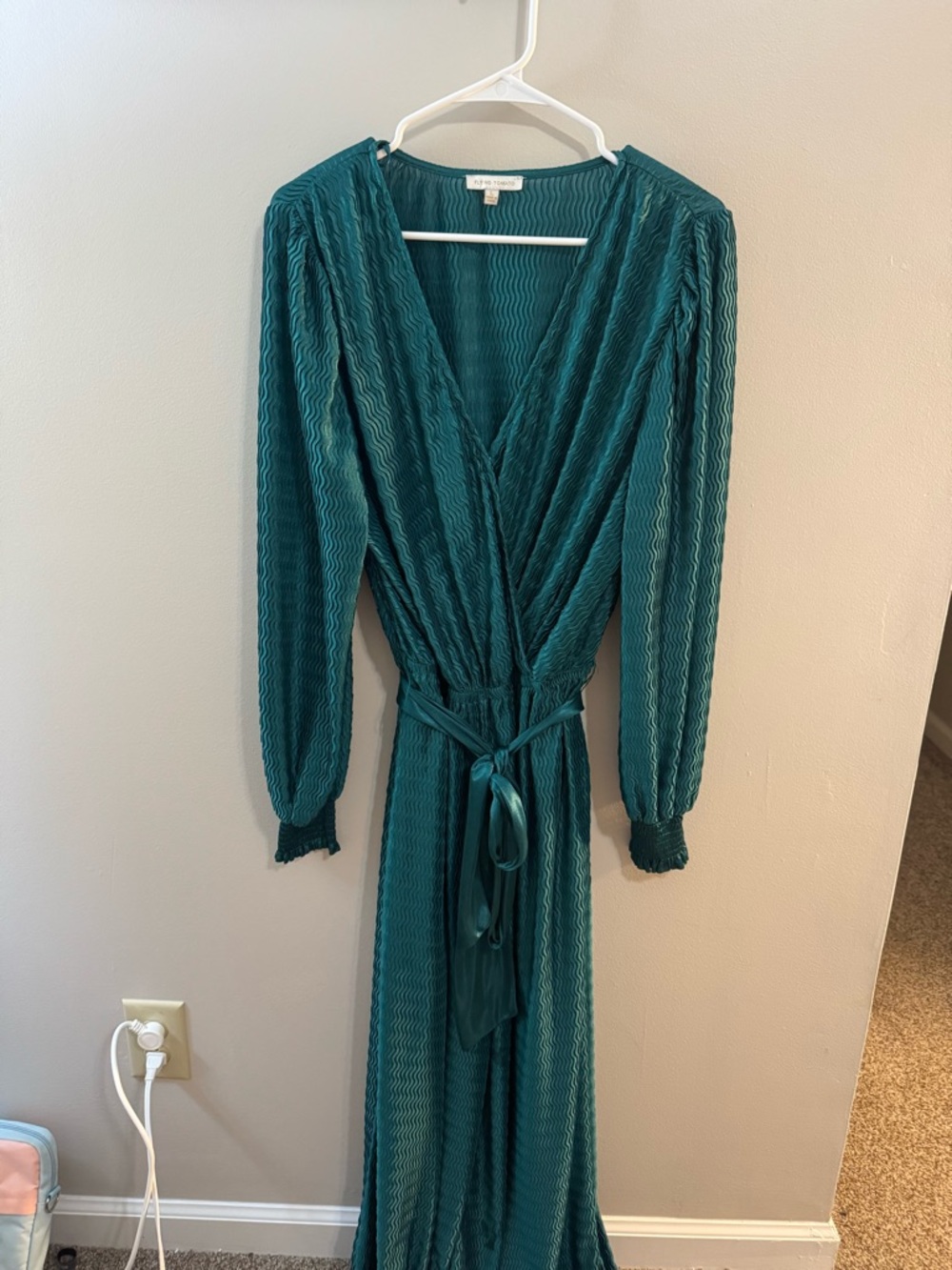 Flying Tomato Long Sleeve Wrap Maxi Jumpsuit with Tie Waist
